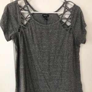 Gray Tee with shoulder cut outs